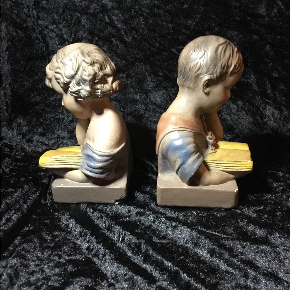 Vintage Roman Art Co. Bookends Boy And Girl Reading in Chalkware 1930’s-40’s